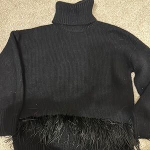 Kate Spade X Madison Avenue Black Turtleneck Sweater with Feather Detail
